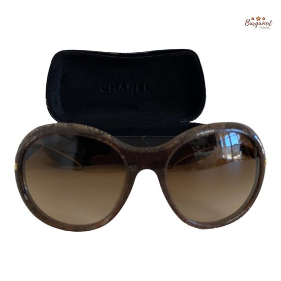 Authentic CHANEL Brown Lenses Lace Acetate Gold Temple Gradient Tint Sunglasses - Picture 1 of 12